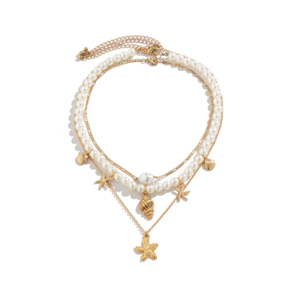 Temperament Beach Beaded Necklace Simplicity Starfish Shell Necklace New Imitation Pearl Necklace