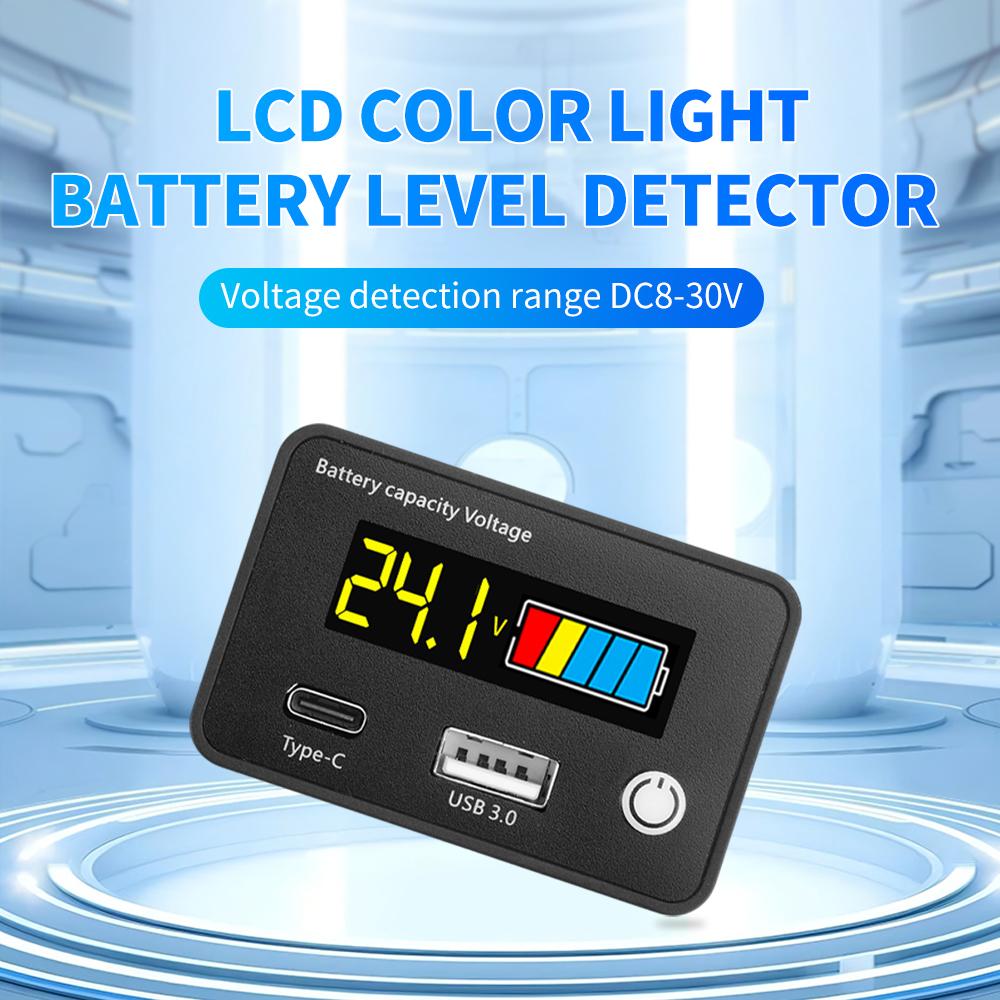 DC8-30V Battery Capacity Indicator Car Motorcycle Digital Voltmeter Voltage Tester Meter Tool  USB3.0/Tpye-C Output for Car