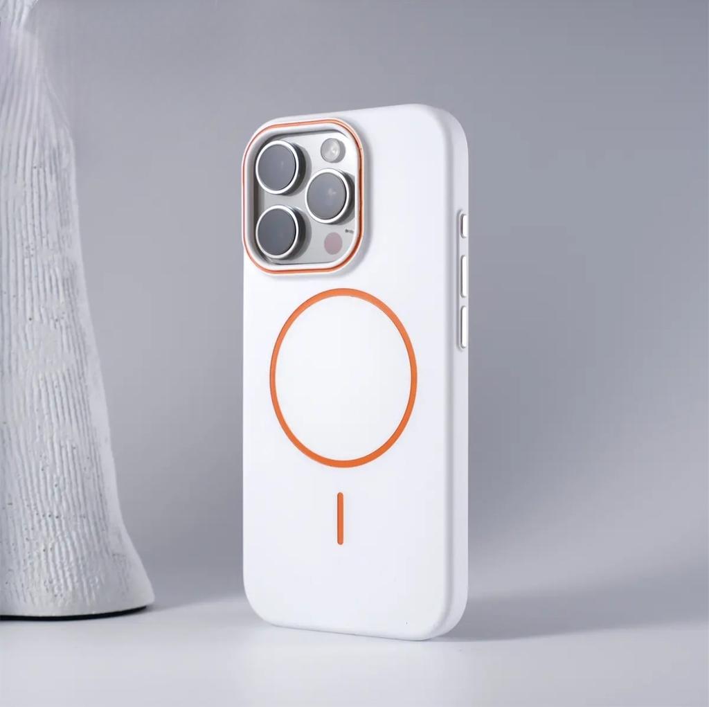 Applicable to Apple 17promax matte skin color contrast fine ring magnetic suction iPhone16 light and anti-drop mobile phone case