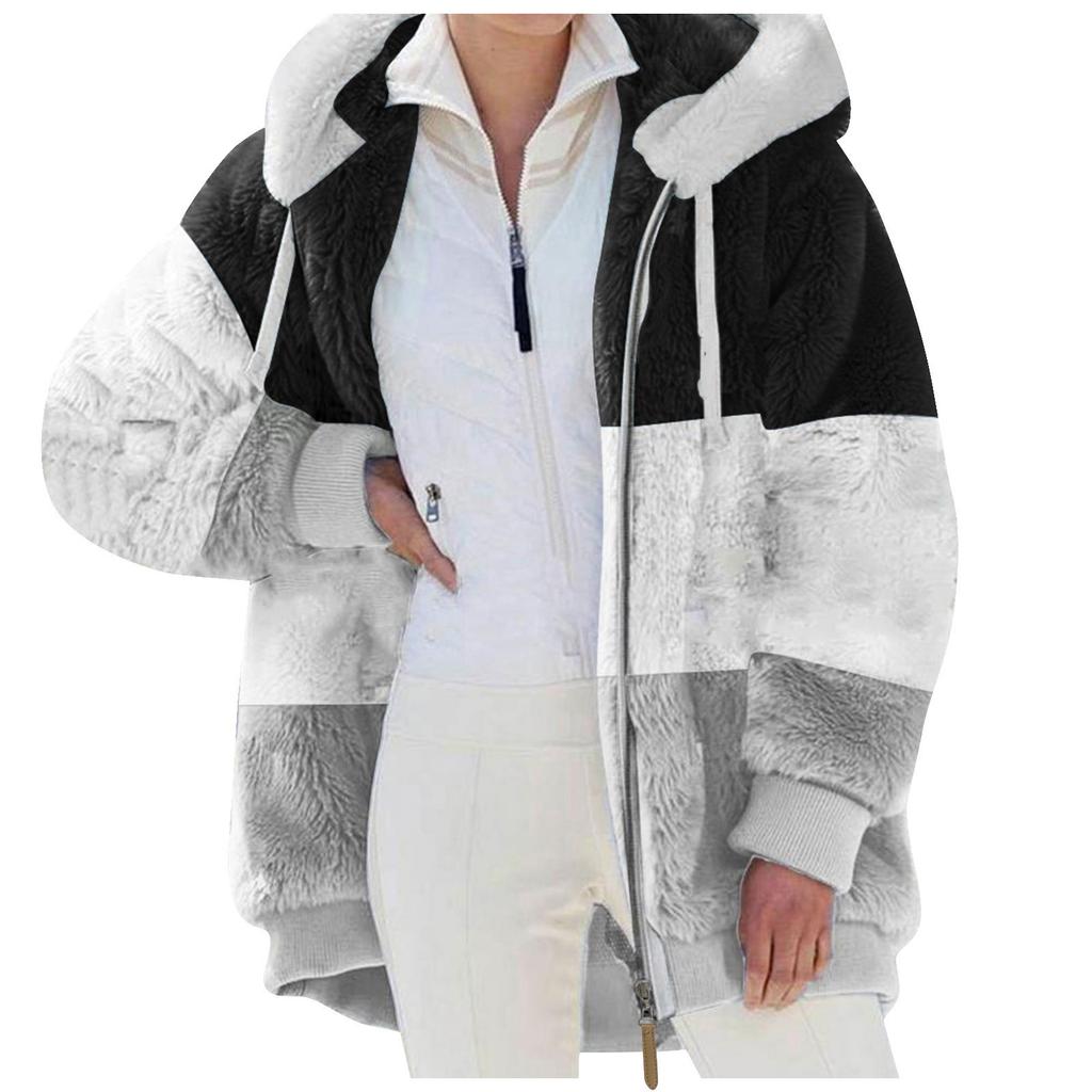 Женская мода плюшевая молния с длинным рукавом шить теплый свитер топы пальто зимнее