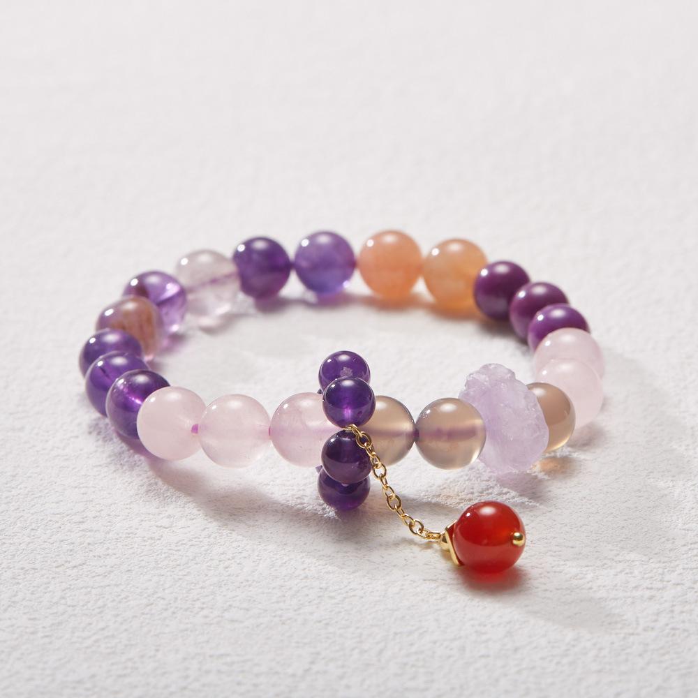 Nine Purple Fire Energy Bracelet Beads for Women, Amethyst, Purple Phantom Quartz, Natural Crystal, Decorative Bracelet, Jewelry