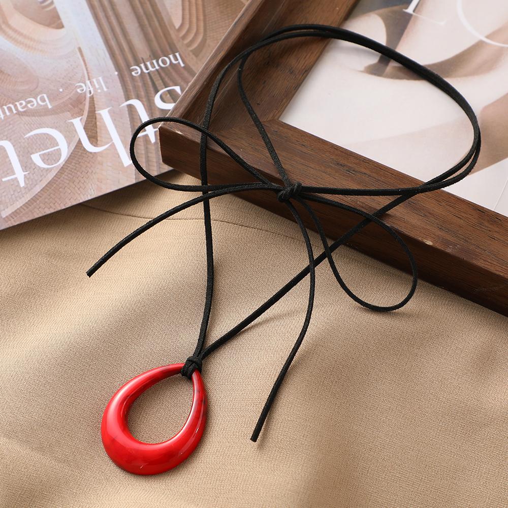 Сделай сам Цепочка для футболки-свитера Винтажное ожерелье с подвеской в виде капли воды Женское Готическое Черное Кожаное Вощеная нить Веревочный Чокер