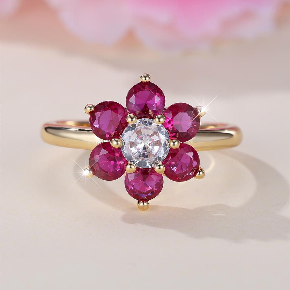 Кольца с вишневым цветом для женщин, коктейльное кольцо с красным камнем розы, обручальные кольца, античное золото, цвет CZ, ювелирные изделия для помолвки и вечеринки