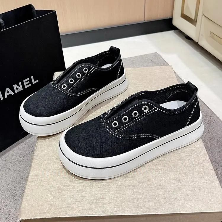 Модные женские парусиновые туфли на плоской подошве 2024 года, летние новые низкие неглубокие женские кроссовки без застежек, повседневные кроссовки zapatillas mujer, белые женские кроссовки