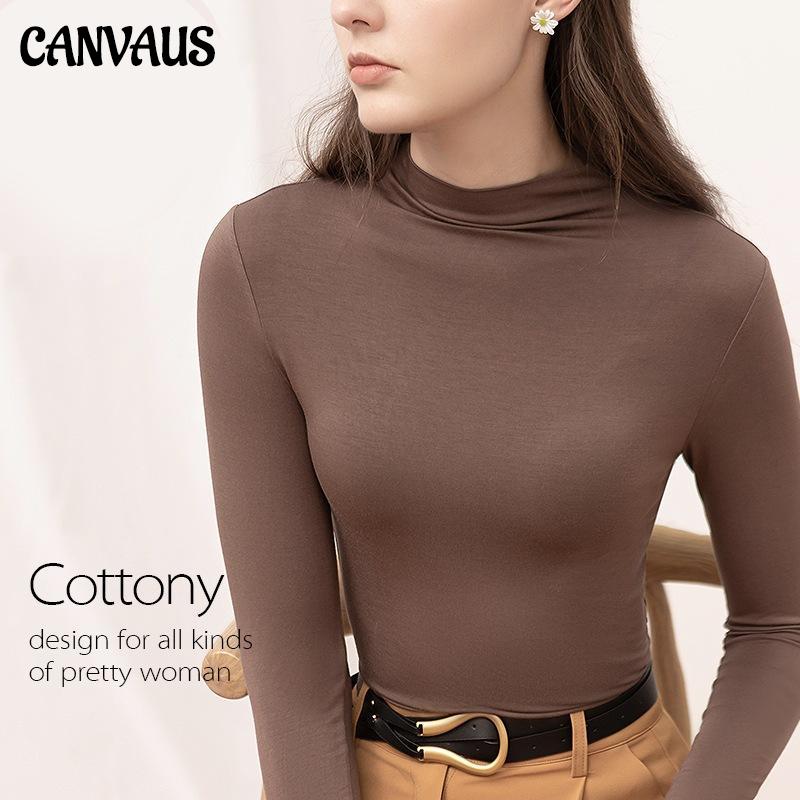CANVAUS Осенняя тонкая однотонная рубашка с высоким воротником и длинными рукавами, футболка, верхняя женская одежда