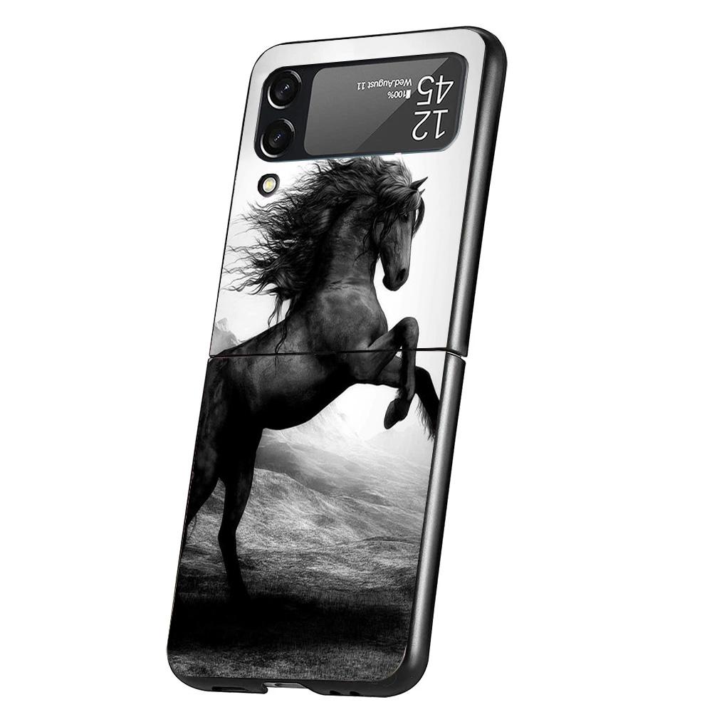 Horse Great Beauty Galloping Cover Phone Case For Samsung Galaxy Z Flip 7 6 5 4 3 5G Flip7 Flip6 Flip5 Flip4 Flip3 Black Fundas