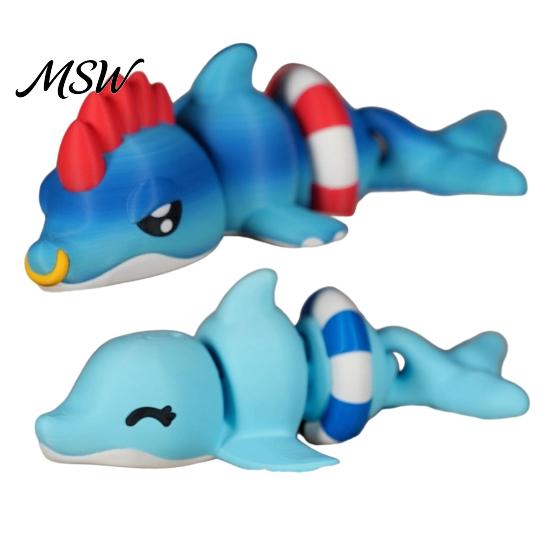 Articulated Dolphin Toy 3D Printed Figurine, Swim Ring Fidget Toy, Flexible Joints Decor for Backpack Handbag Purse Charm Poseable Figure