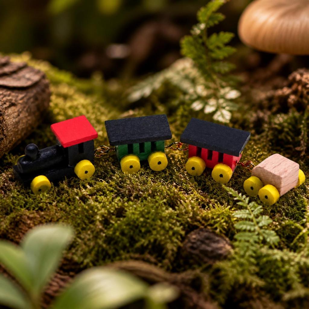 Miniature Wooden Train with Carriages Space-Saving Set