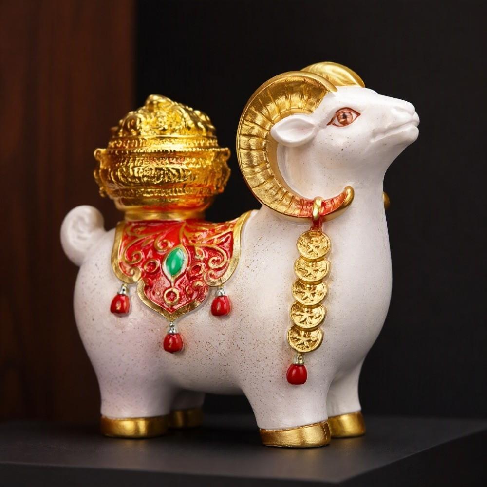 Resin Chinese Sheep Ornament Cute Car Dashboard Ornament Trendy Zodiac Goat Figurine New Year Gift