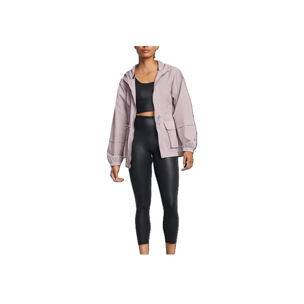 Under Armour Однотонная плиссированная тканая рабочая куртка с капюшоном на молнии, женские куртки Fatigue-Gray 1386455-015