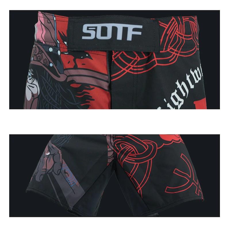 SOTF ММА черные самурайские боевые дышащие шорты для фитнеса с принтом ММА Тигр Муай Тай кикбоксинг Боевые шорты Одежда для бокса мма
