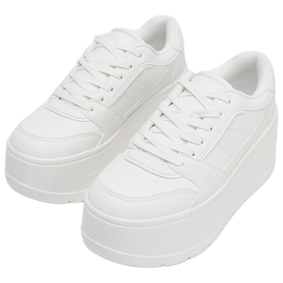 Zara Кожаные кроссовки на платформе Белые Женские 5801610001