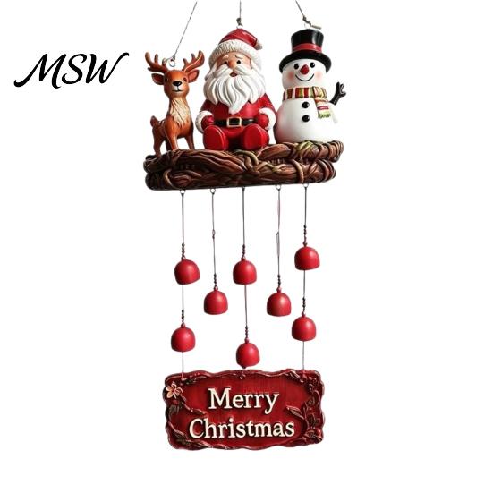 Holiday Party Hanging Decor Christmas Santa Wind Chime, Festive Ornament, Claus Snowman Elk Decorative Metal Bells for Garden Chime Patio Yard