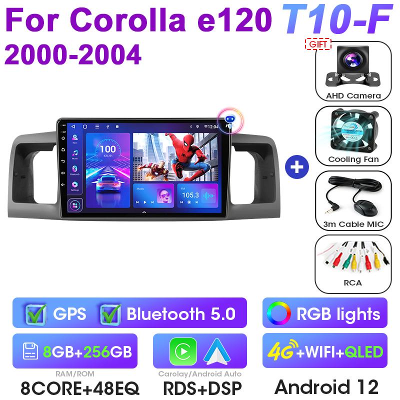 2 Din Android 12 автомобильный радиоприемник для Toyota Corolla E120 2000 - 2004 мультимедийный видеоплеер GPS 4G Carplay авто стерео DVD головное устройство