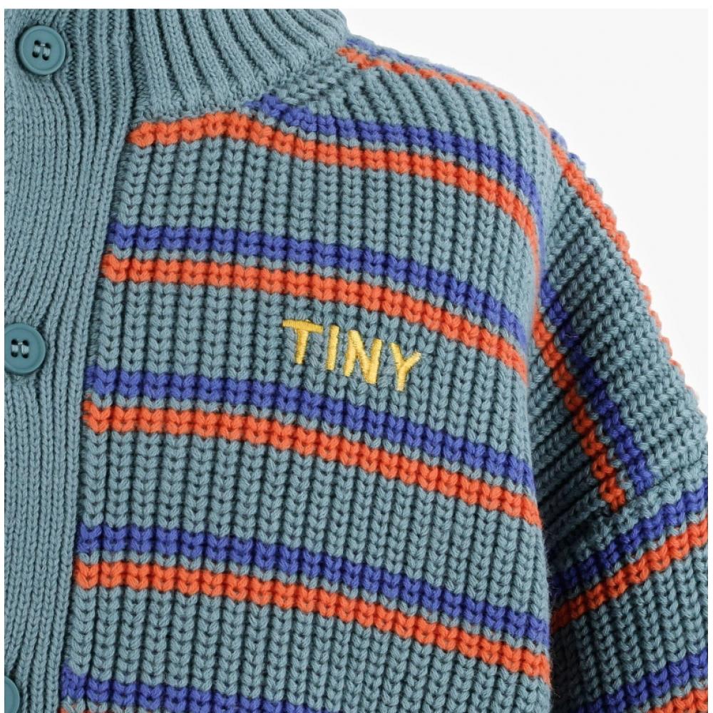 Tiny Cotton Aw24 276 P13  Stripes Mockneck Cardigan  Striped Kids Cardigan