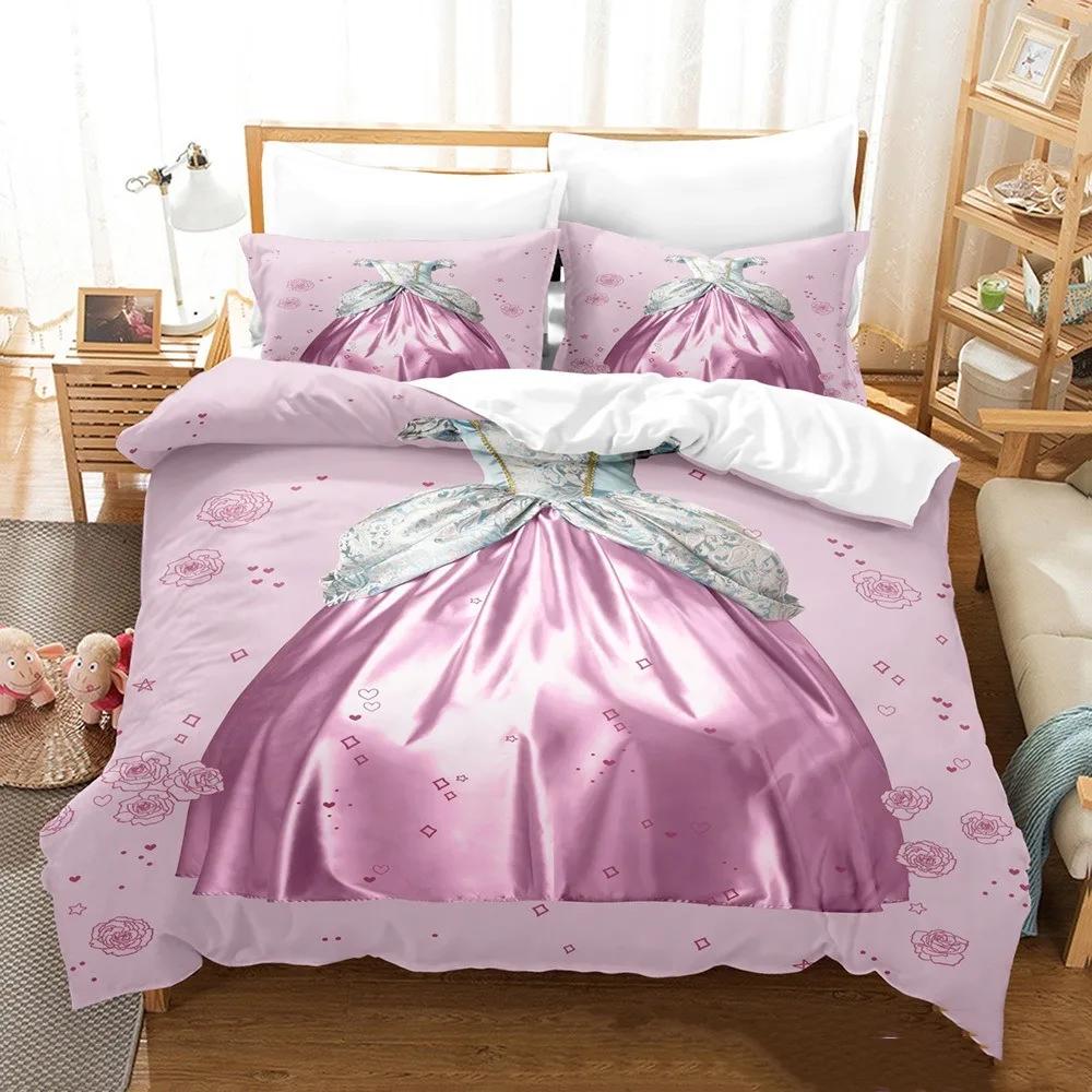 Princess Crown Bedding Sets For Girls Microfiber Duvet Cover Set Full Size ,Pink Butterfly Festival Comforter Cove Pillowcases