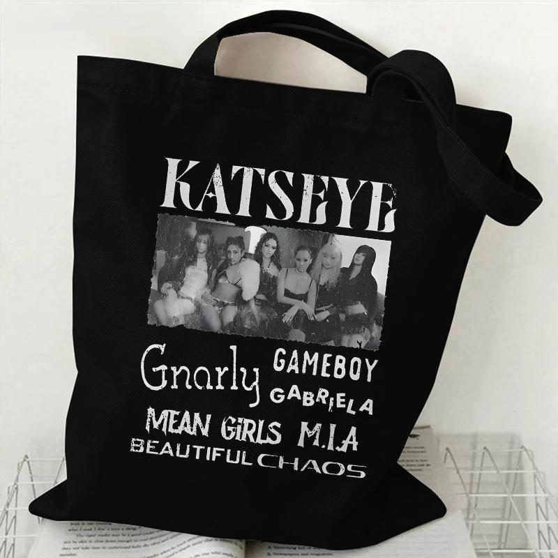 KATSEYE Canvas Tote Bag Retro Girl Group Print Large Capacity Shoulder Bag Handbag Fashion Versatile Shopping Tote 60123-5