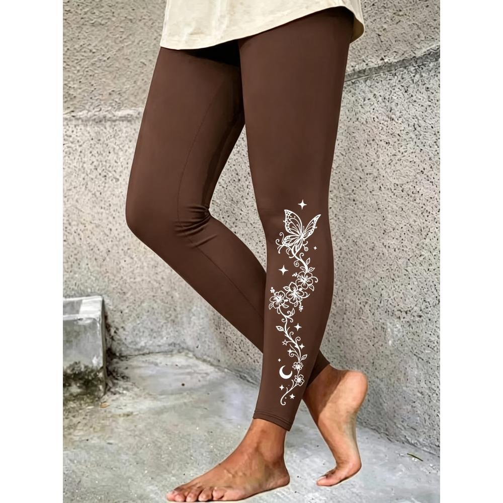 Women's Leggings Vintage Fashion Casual Ankle-Length High Waist Moon Vine Printing Thermal Warm Soft Breathable Micro-elastic