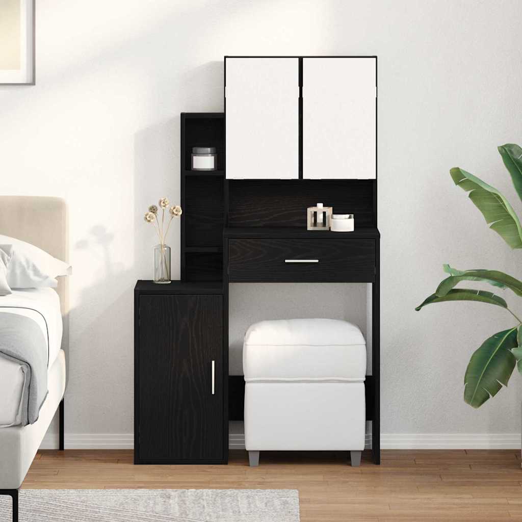 Makeup Table with Shelf Black Oak Look 80 x 35 x 132 cm