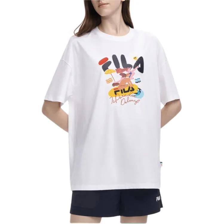 FILA Drop Shoulder Sleeve T Shirt Women's Standard White (Unisex) T-Shirts F11W329107F WT