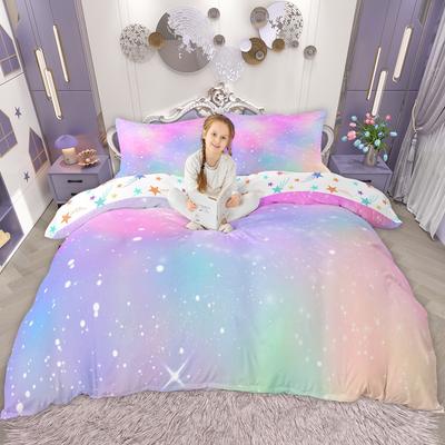 Комплект пододеяльника Homewish Kawaii Rainbow для девочек, Комплект пододеяльника с блестящими звездами, Психоделический галактический комплект постельного белья