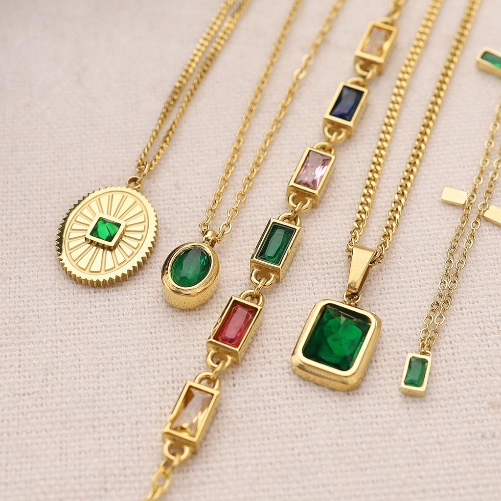 Yachan Jewelry Wind Zircon Pendant Clavicle Chain Dopamine Titanium Steel Plated Real Gold Necklace Does Not Fade Female