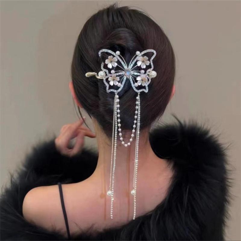 Vintage Ladies Butterfly Chain Tassel Hair Clips Korean Twist Clip Crab Women Hair Accessories Headwear