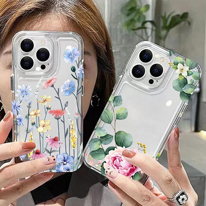 Красочный Цветочный Прозрачный Чехол-Фонда Для iPhone 17 Air 16 15 13 12 11 Pro Max Pro Plus Ударопрочный Защита от Падений Задняя Крышка