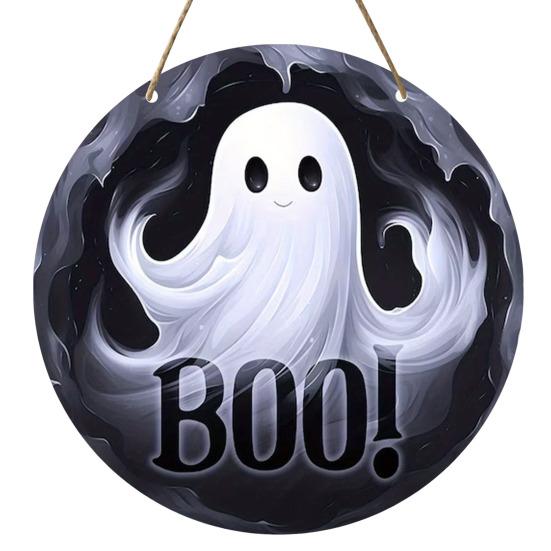 Halloween Sign for Front Door Halloween Wreath Wooden Hanging Sign Boo Ghost Pumpkin Witch Welcome Sign for Window Wall Decor