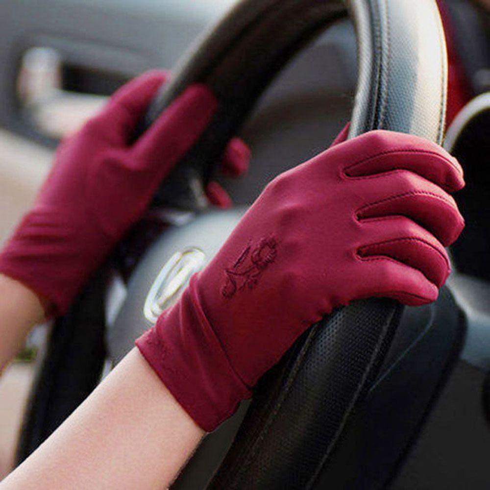 1 pair Fashion Embroidered Thin Elastic Driving Gloves Summer Mitten Sun Protection Gloves Sunscreen Mittens