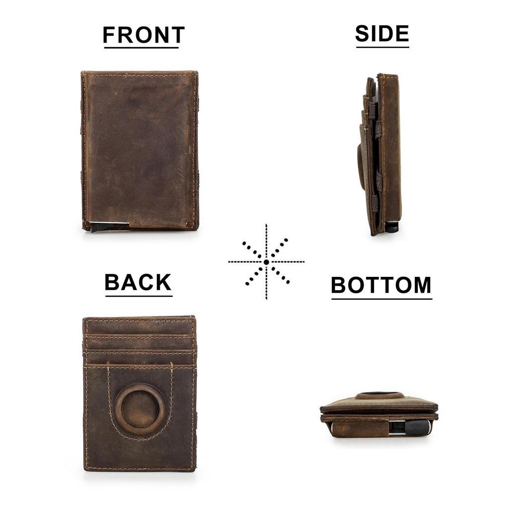 CONTACT'S Genuine Leather Card Holder for Men Aluminum Alloy Wallets with Airtag Slot RFID Blocking Anti-theft Card Wallet Magic Wallet