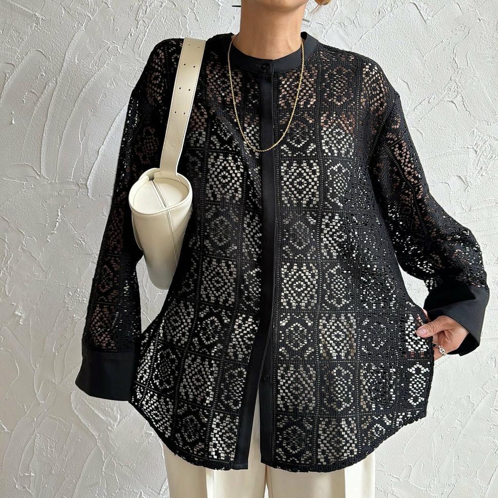 DIMANAF 2024 Весенняя рубашка женская кружевная блузка с длинным рукавом модные топы футболки свободные футболки новые белые