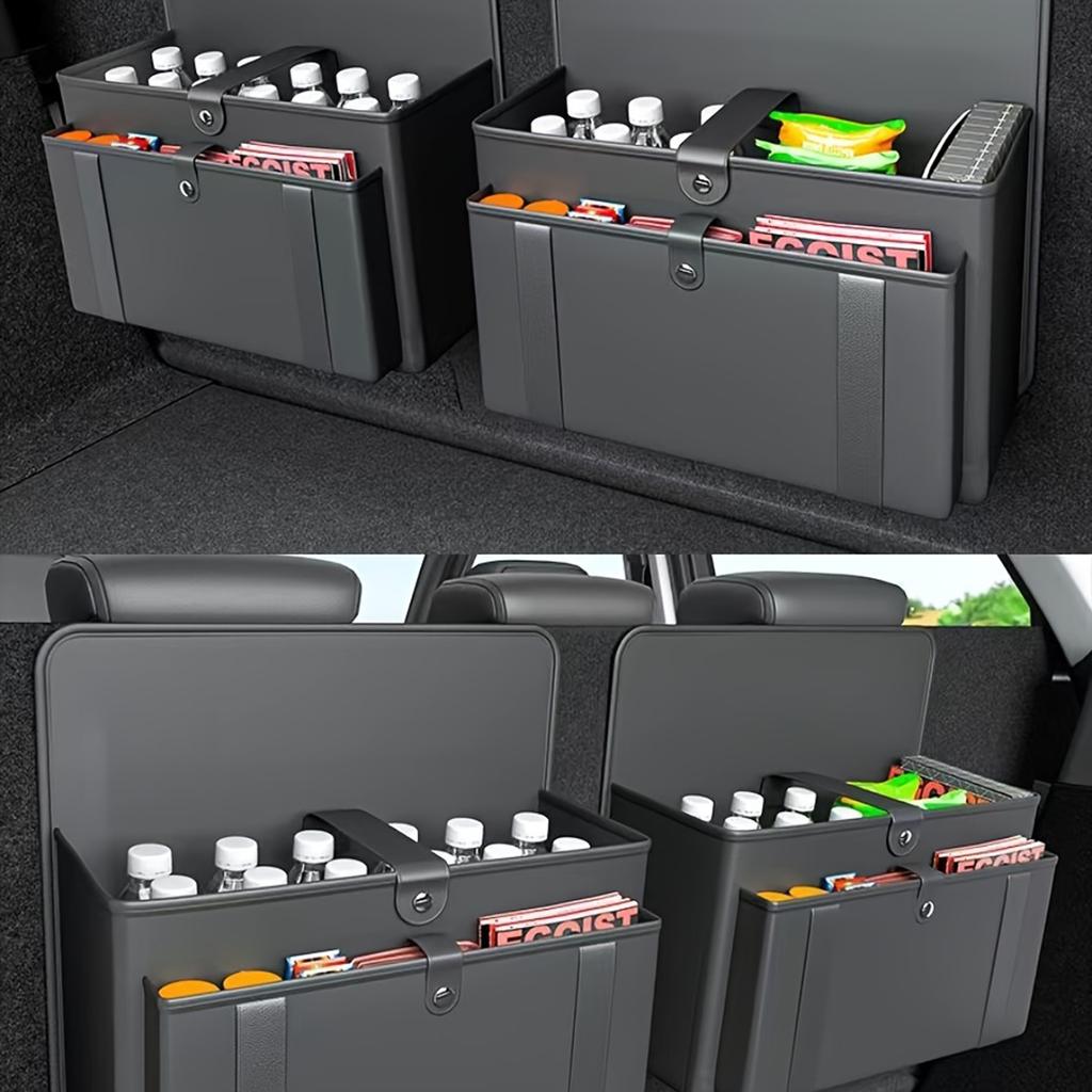 Премиальный органайзер на спинку сиденья автомобиля из ПУ кожи - Складная сумка для хранения с несколькими отделениями для организации багажника автомобиля, Черный, Автомобильное хранение
