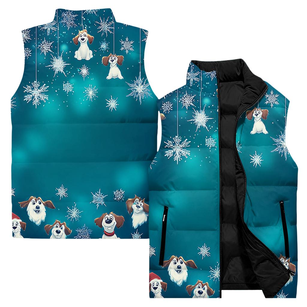 Men's Casual And Fashionable Sleeveless Vest, Solid-color Printed Cotton Jacket