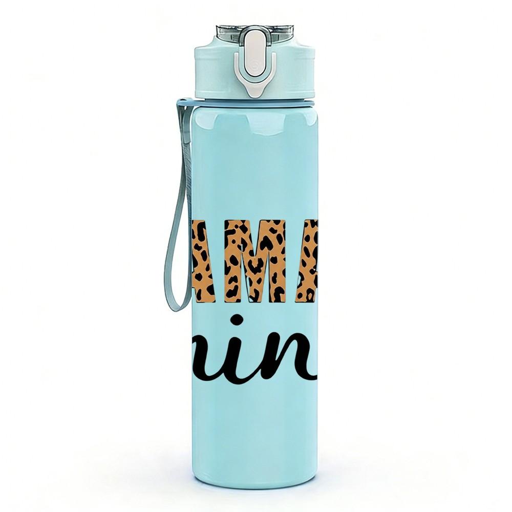 1PC Mama S Mini Retro Cursive Letter Print 750ml Color Plastic Sports Water Bottle Leakproof Flip Straw Lid Suitable for Sports Office Home Use