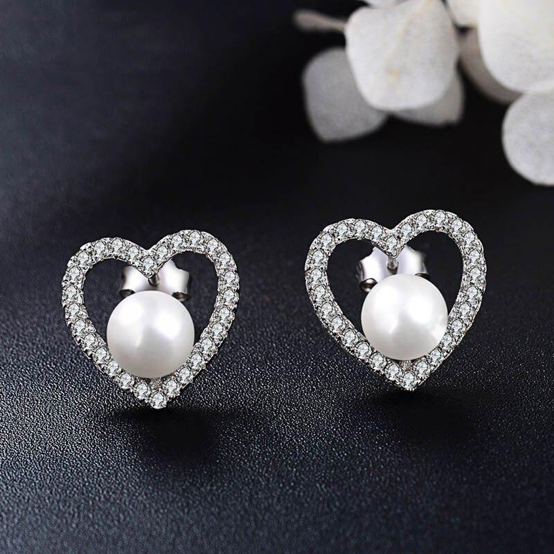 Tancise Jewelry Earrings With Zircon Heart-Shape Stud Earring For Women Wedding