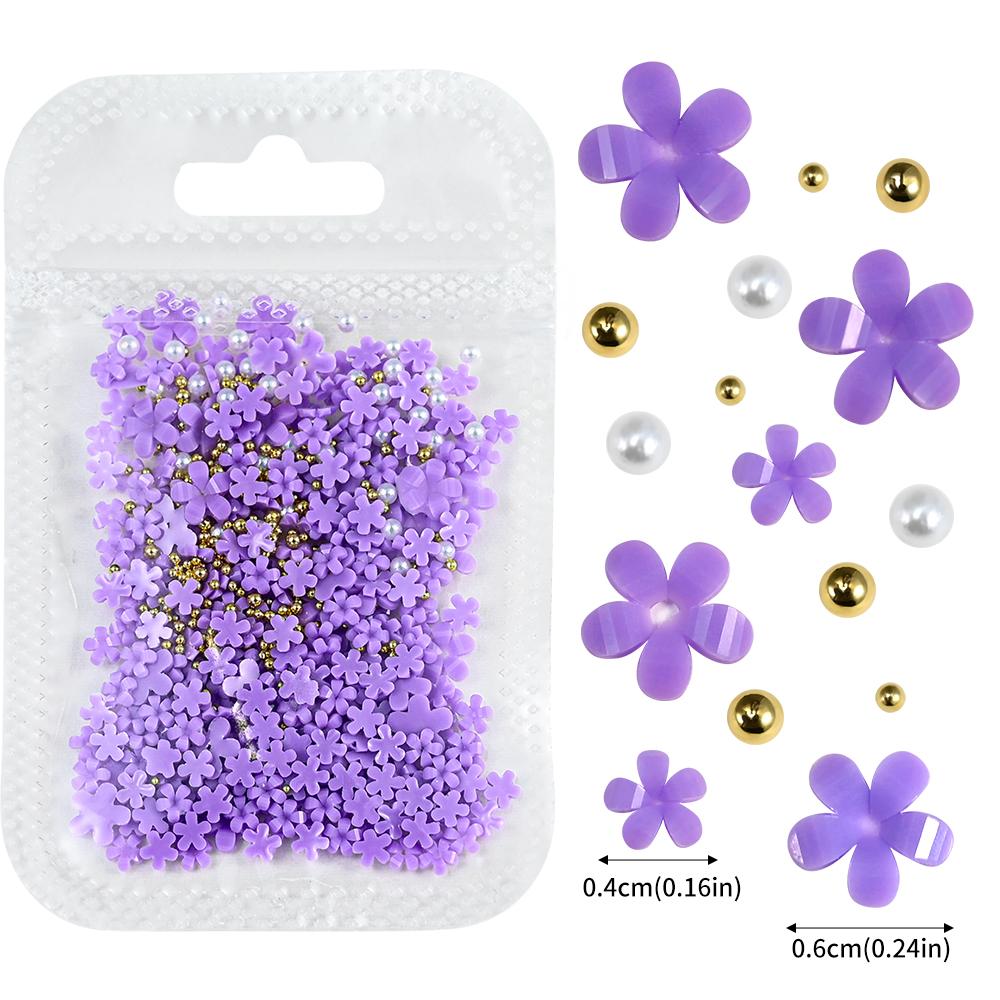 3D White Acrylic Flower Nail Art Decorations Mix Gold/Peal Beads 5G/Bag Resin Blossom Flower Nail Charms 4/6Mm Nail Accessories