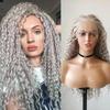 Серый Длинный Кудрявый Синтетический Парик Глубокие Завитки Волнистые Волнистые Волокна Натуральные Волосы Парики Фронта Шнурка Парики Для Ежедневного Макияжа Используйте Волосы