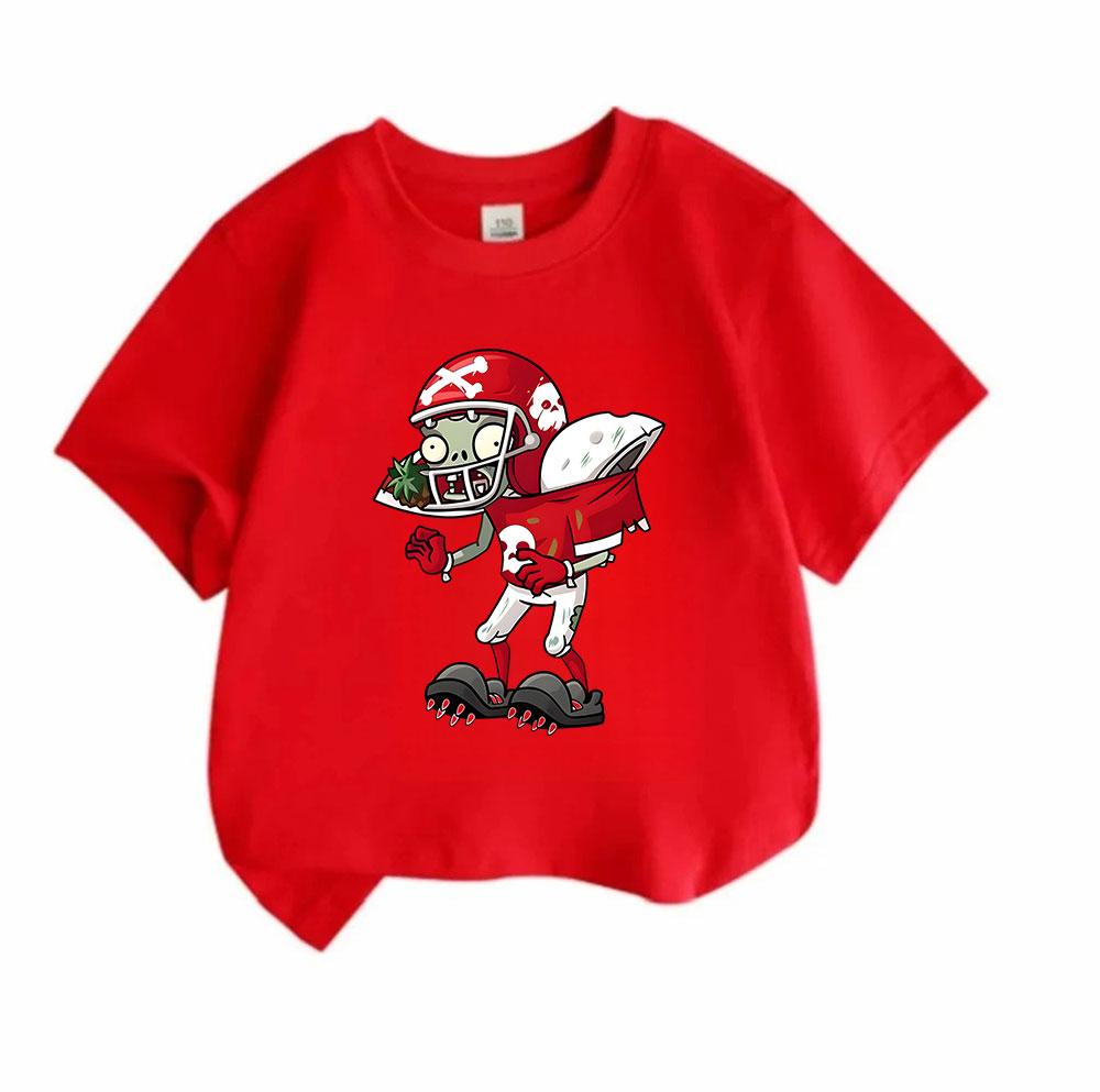 Kids Boys Girls 100% Cotton Crew Neck Short Sleeve T-Shirt, Funny Zombie Football Player Print Casual Soft Breathable Tee for Daily Wear Outdoor Activ