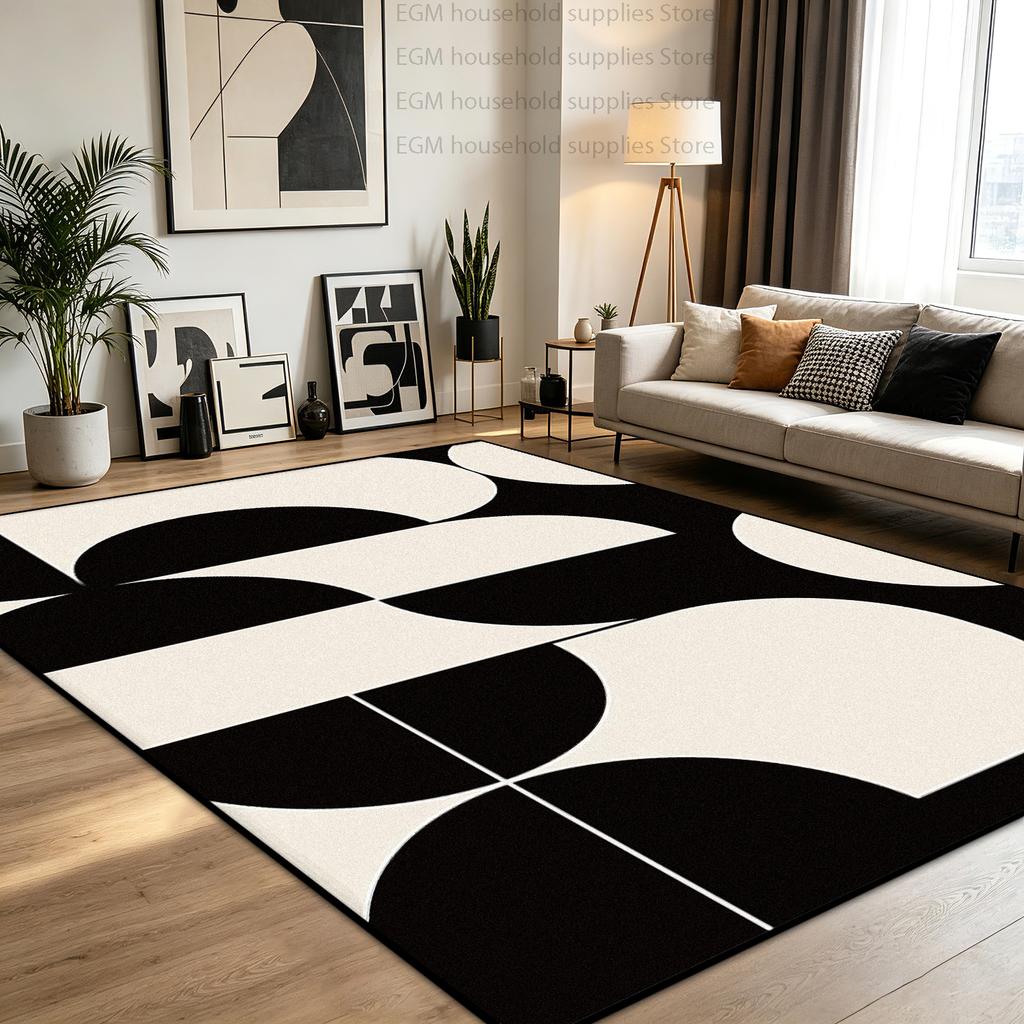 Black White Modern Minimalism Abstract Carpet for Living Room Large Area Rug Soft Lint Free Non-slip Washable Bedroom Floor Mats