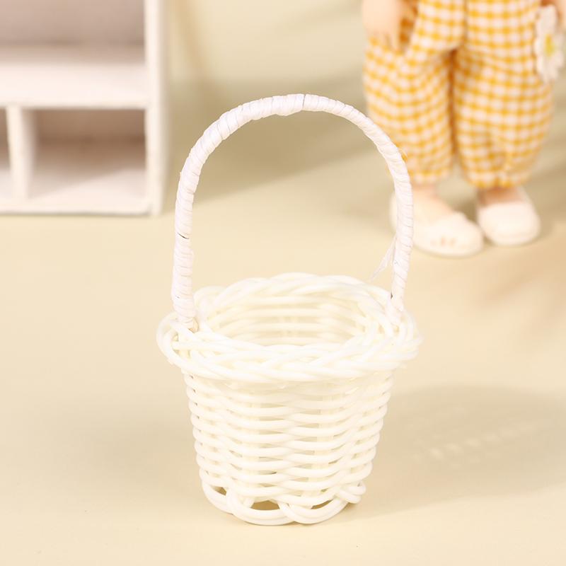 1Pcs Dollhouse Miniature Woven Flower Basket Hand Basket Storage Basket Kids Pretend Play Toy Doll House Accessories