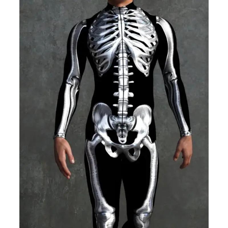 Men Women 3D Colorful Skeleton Bodysuit Cyber Punk Jumpsuit Halloween Party Carnival Cosplay Costume Performance Romper Zentai