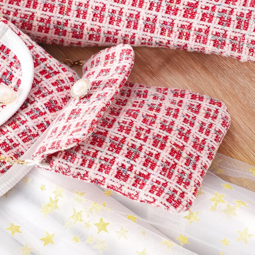 Платье с длинным рукавом 2-7 лет Новый стиль Платье с ярусами с длинным рукавом для девочек Рождественское платье с сумкой