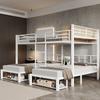 Metal Bunk Bed 140x200/90x200 cm White, Family Bunk Bed with 3 Sleeping Places, Open Shelf, Shoe Rack and Ladder for Guest Rooms and Youth Rooms