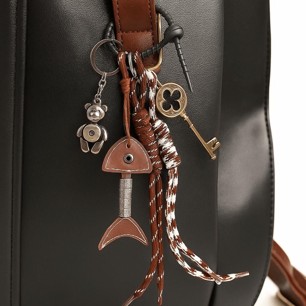 PU Leather Leather Fishbone Keychain Bag Hanging Woven Ropes Keyring Jewelry Accessories