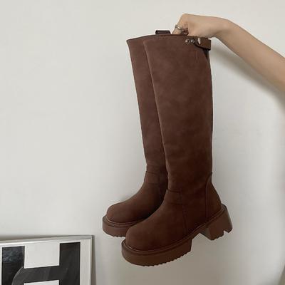 Женские ботинки на толстой подошве 2024 года, новые четырехсезонные британские винтажные ботинки в стиле вестерн с длинным рукавом, одинарные ботинки