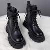Черные мотоциклетные ботильоны на толстой подошве в стиле панк, женские весенние ботильоны на шнуровке, толстый каблук, ремень с пряжкой и карманами, дизайнерские массивные туфли