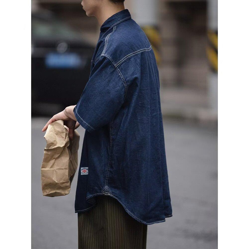 Японский ретро модный бренд летняя свободная джинсовая рубашка с короткими рукавами художественная молодежная рабочая рубашка мужская и женская многослойная куртка