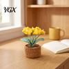 Handmade Knitted Potted Plant Crocheted Flower Plant, Artificial Yarn Ornament, Vibrant Multi-color Soft Ornament Desktop for Car Dashboard