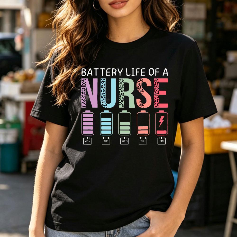 Battery Life Of A Nurse Unisex Tshirt Cotton Short Sleeve Casual Fashion Harajuku Aesthetic Summer Top For Nurses Gift
